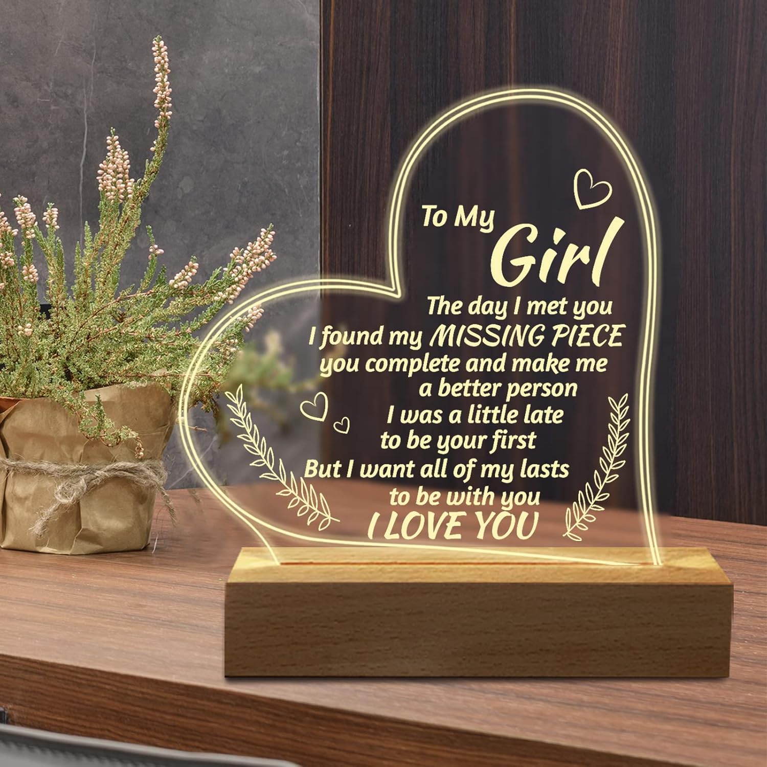 Romantic Gifts for Girlfriend, to My Girlfriend Engraved Night Light, I Love You Gifts for Her, Cute Girlfriends Anniversary Birthday Gifts for Her from Boyfriends - Image 3