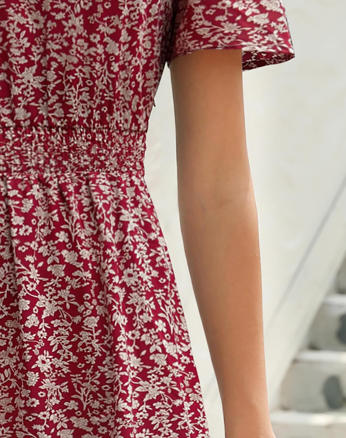 Zattcas Womens 2025 Long Summer Dress Short Flutter Sleeve V Neck Casual Smocked Tiered Modest Floral Boho Maxi Dress - Image 5