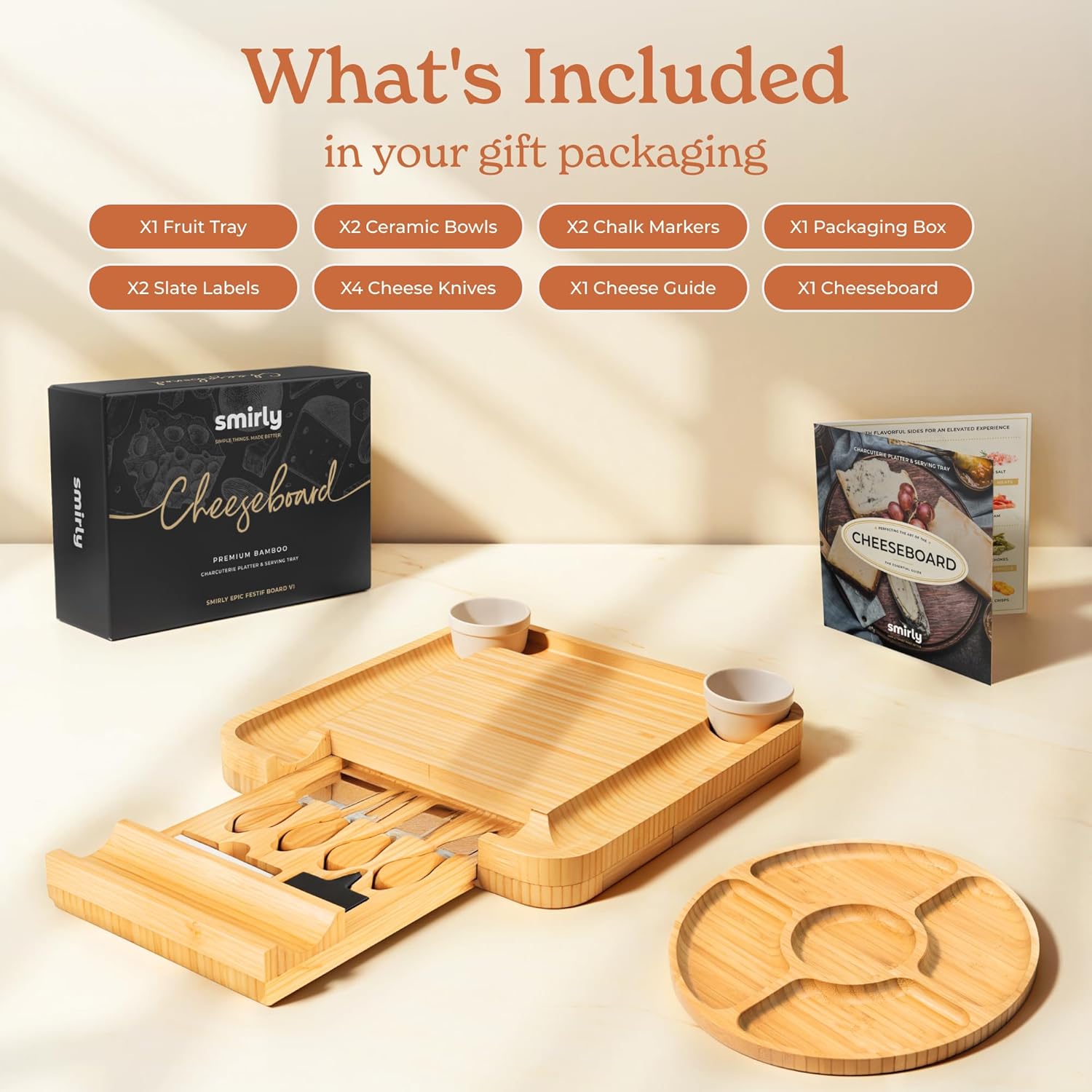 SMIRLY Charcuterie Large Bamboo Cheese Board Set for Serving - House Warming Gifts for New Home, Wedding, Bridal Shower & Birthday, for Women - Image 2