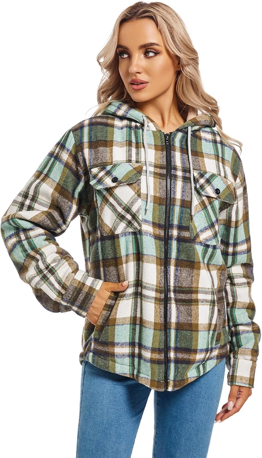 Women's Full Zip Fleece Flannel Jacket Plaid Sherpa Lined Jacket for Women - Image 3