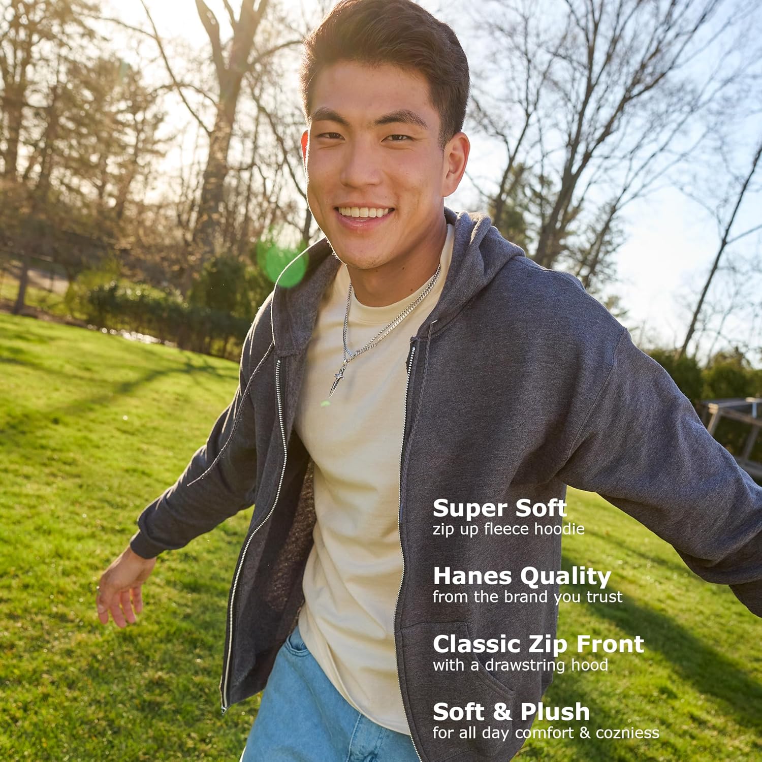 Hanes mens Zip-up Hoodie, Ecosmart Fleece Full-zip Hoodie for Men, Hooded Sweatshirt - Image 5