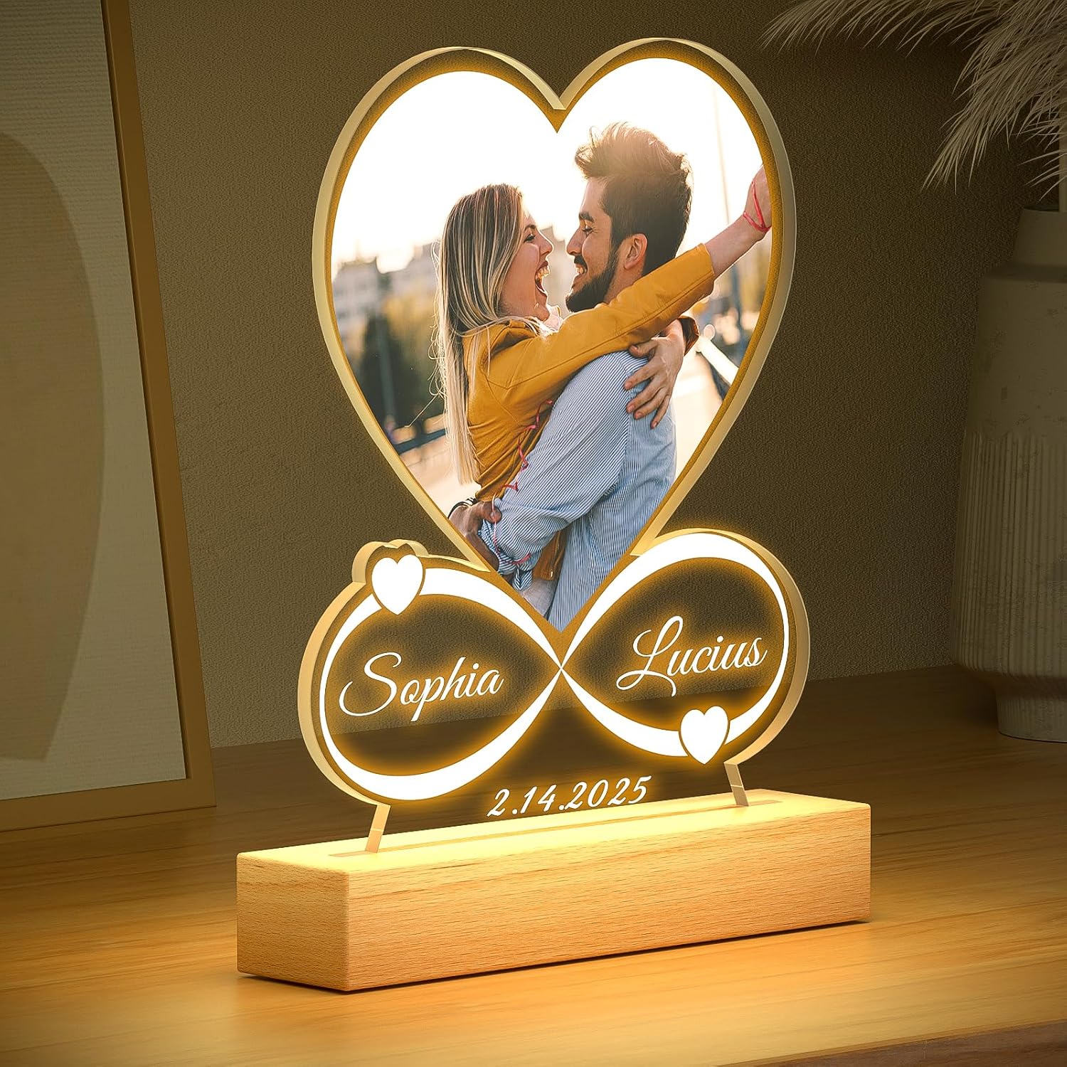 Custom Picture Frames with Photo, Personalized Photo Frame with Night Light, Customized Picture Frame, Christmas Anniversary Birthday Couple Gifts for Women Men Her Him Girlfriend Boyfriend Mom Dad - Image 3