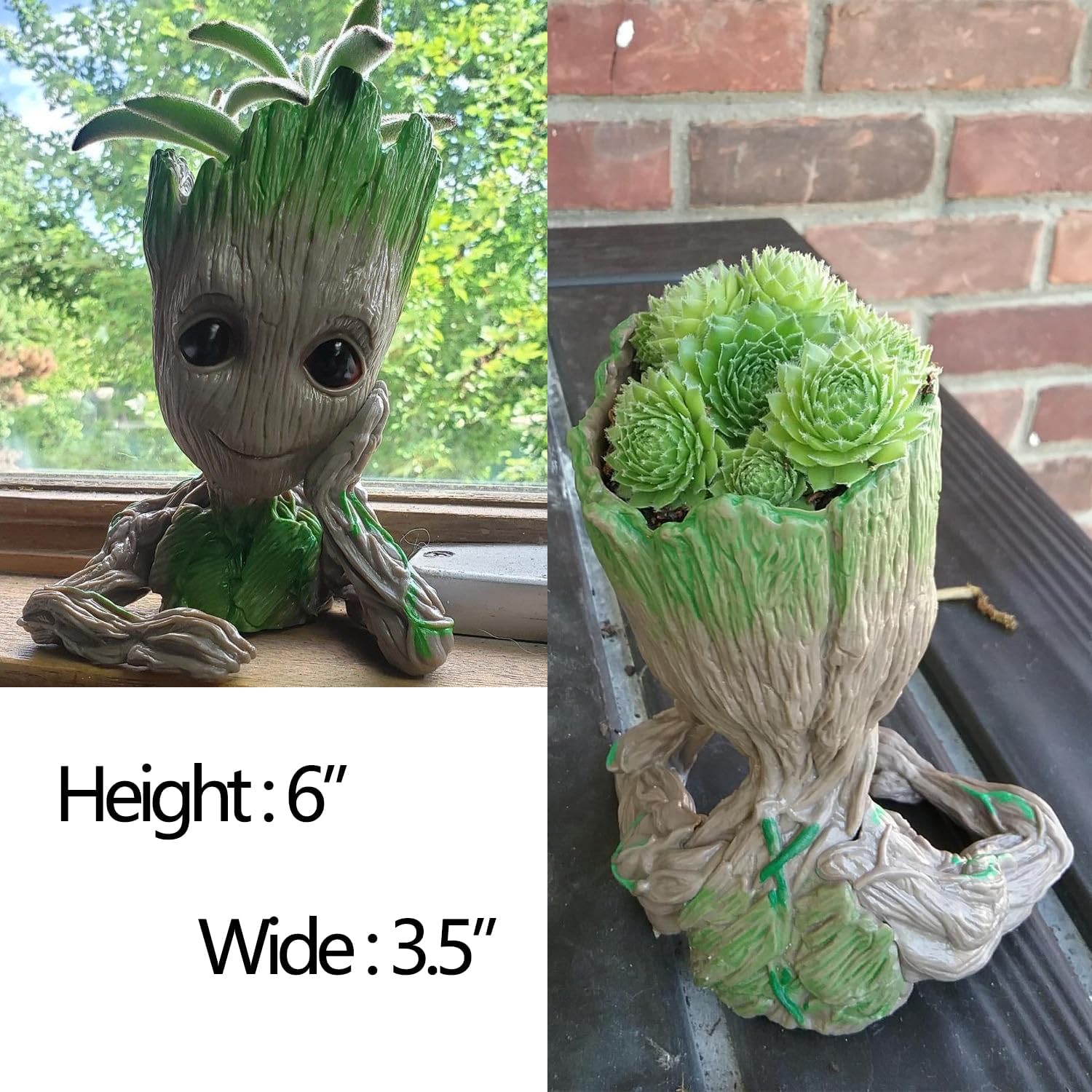 Baby Groot Pen Pot Tree Man Pens Holder or Flower Pot with Drainage Hole Perfect for a Tiny Succulents Plants 6" (Grayish Brown) - Image 5