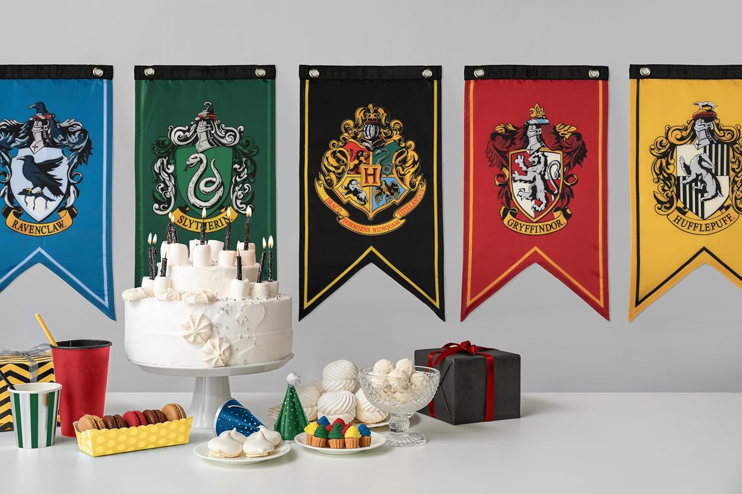 Conquest Journals Harry Potter Wizarding House Banner Flag Set, 12'' x 20'' Polyester Flags, Set of 5 Includes Hogwarts Crest, Gryffindor, Slytherin, Ravenclaw & Hufflepuff Banners, Birthday Party - Image 8