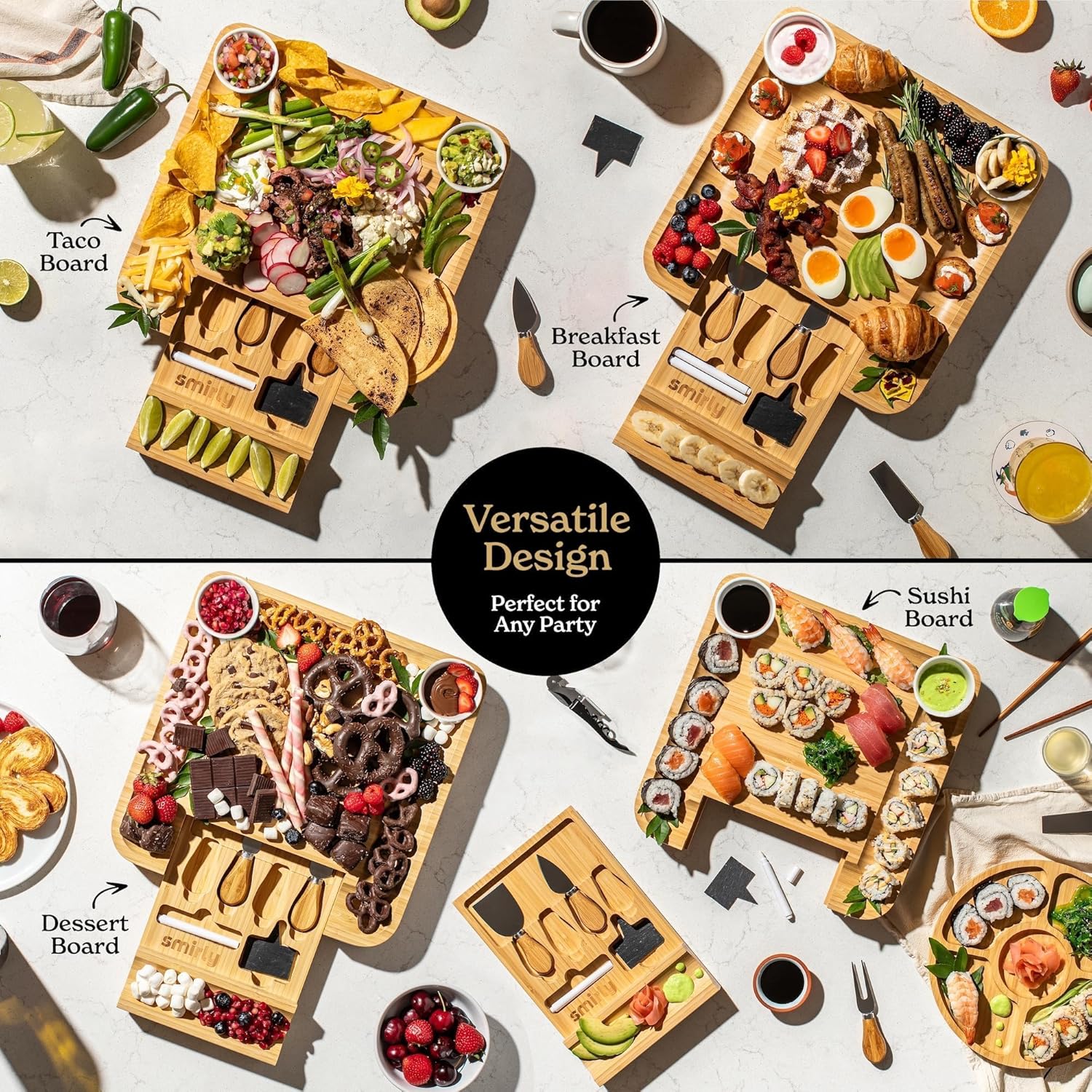 SMIRLY Charcuterie Large Bamboo Cheese Board Set for Serving - House Warming Gifts for New Home, Wedding, Bridal Shower & Birthday, for Women - Image 8