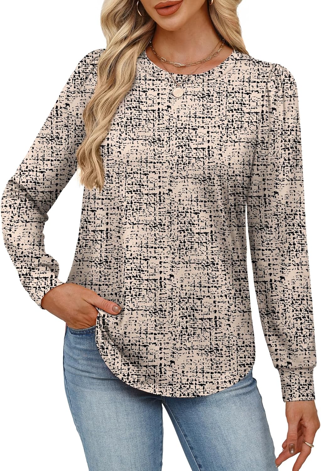 Alaroo Womens Long Sleeve Shirts 2025 Fall Tunic Tops Crewneck Blouses Print - Image 3