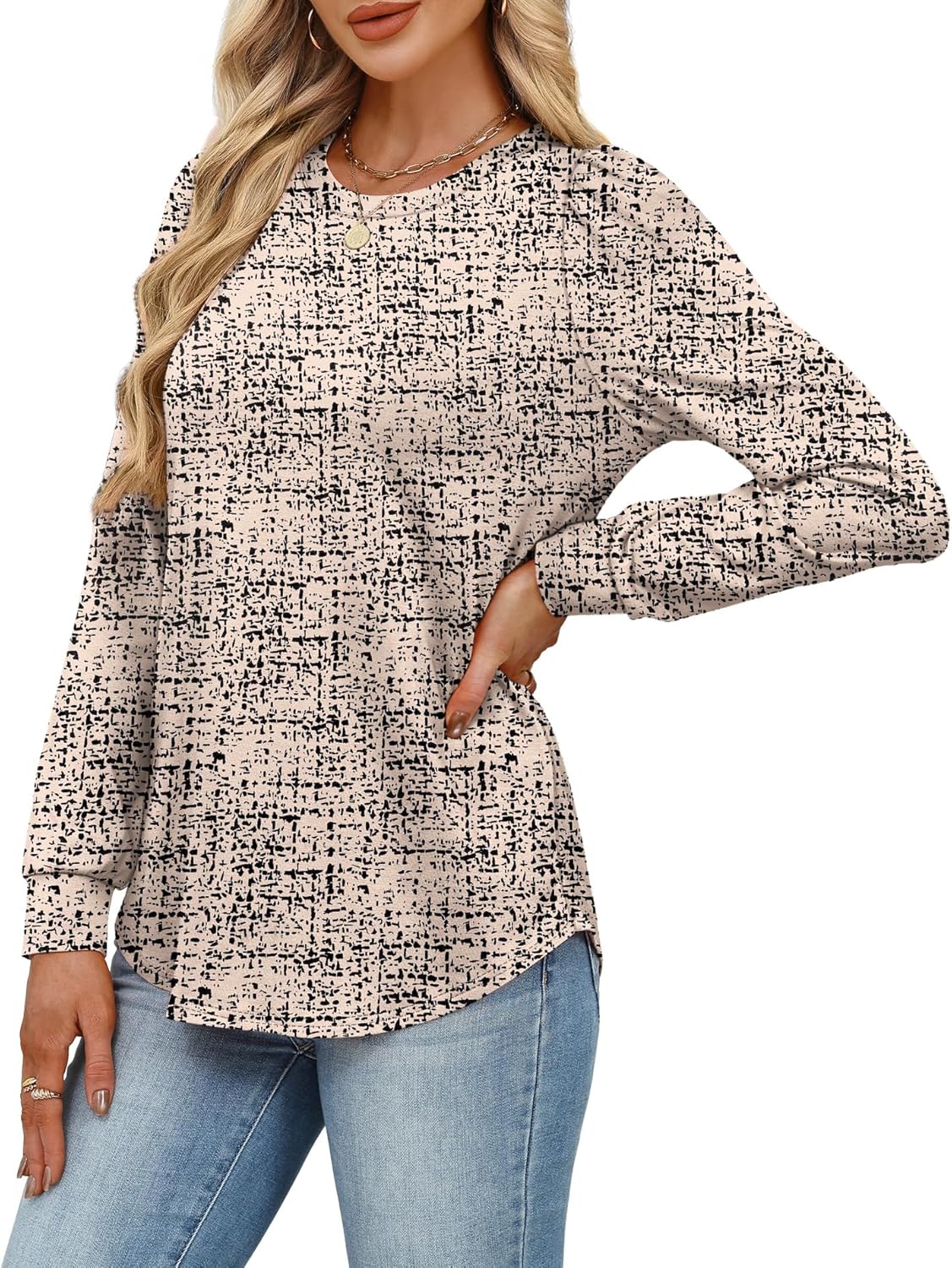 Alaroo Womens Long Sleeve Shirts 2025 Fall Tunic Tops Crewneck Blouses Print - Image 4