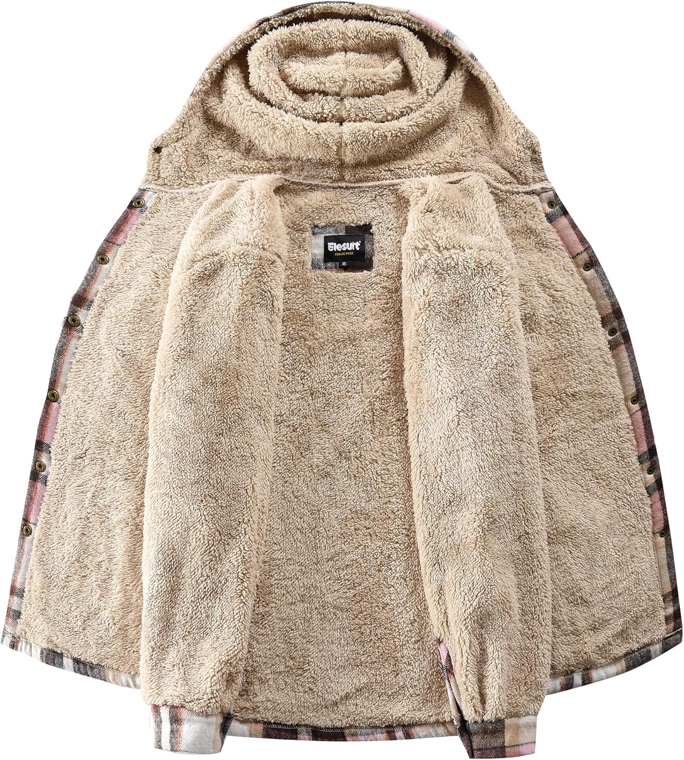 Elesuit Women's Fleece Flannel Jacket Plaid Sherpa Lined Jacket Long Sleeve Button Down Hooded Jackets for Women - Image 2
